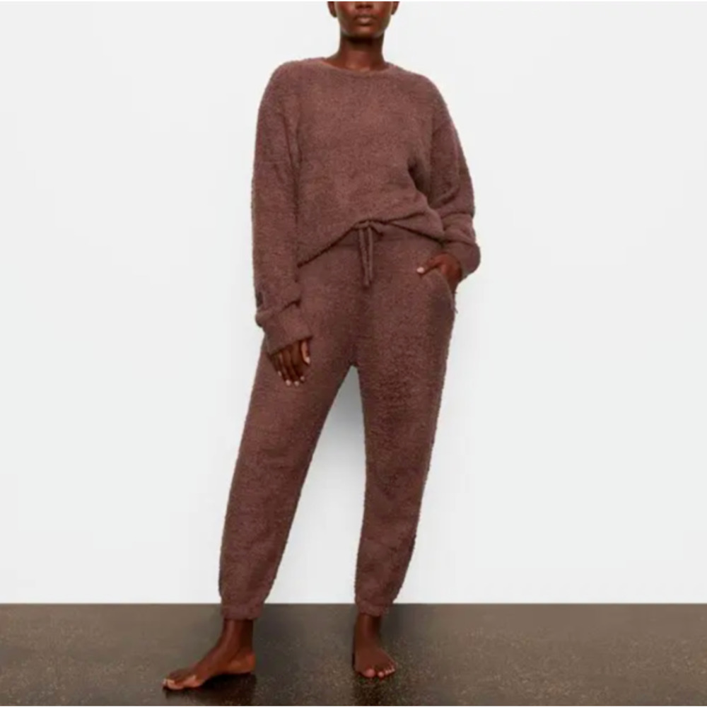 Skims NWT Boucle Teddy Cozy Knit Joggers Brown Fleece Sherpa Drawstring 2X-3X